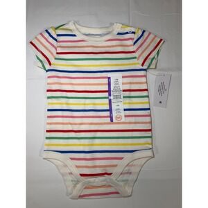 Wonder Nation Baby Girls Rainbow Stripe Puff Sleeve Bodysuit 12M NWT